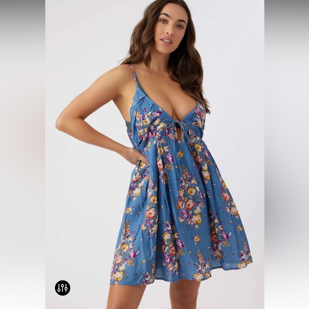 O'Neill Blue Sleeveless Sundress with Tie Front